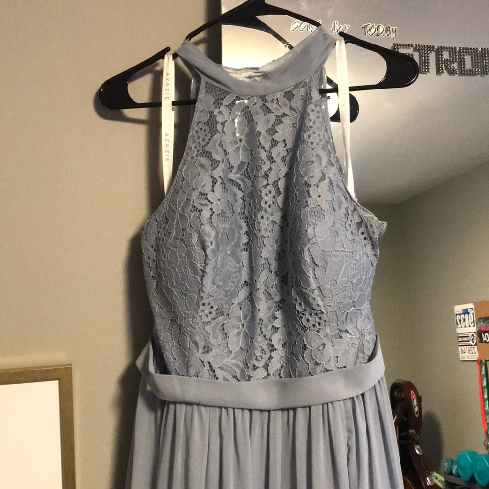 Azazie bridesmaid gown. Floor length.